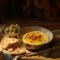 Freshly made hummus, ready to serve. AI generated image by rawpixel.
