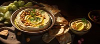 Freshly made hummus, ready to serve. AI generated image by rawpixel.