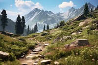 Summer mountain trail wilderness vegetation landscape. AI generated Image by rawpixel.