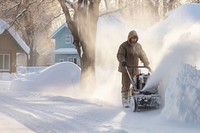 a photo of a Snowblower at work on a winter day.  