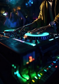 a photo of dj hand putting the music in a club. AI generated Image by rawpixel. 