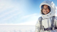 a photo of smiling girl child dressed as astronaut.  