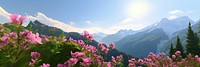 Landscape flower panoramic mountain. 