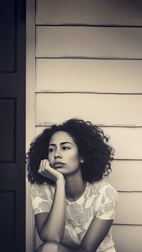 Authentic photo of mixed race woman is sitting and contemplating something. AI generated Image by rawpixel. 