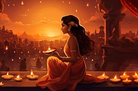 Diwali adult contemplation spirituality. AI generated Image by rawpixel. 