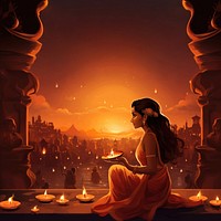 Diwali adult contemplation spirituality. AI generated Image by rawpixel. 