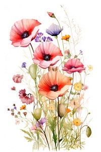 Wildflowers painting drawing poppy. AI generated Image by rawpixel.