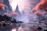 Pink mountains landscape reflection outdoors. AI generated Image by rawpixel.