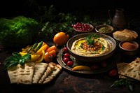 Hummus food bread plate.