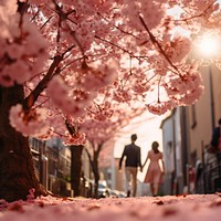 Sakura blossom nature street outdoors. 