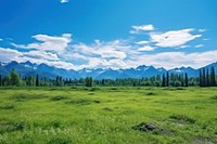 Meadow landscape panoramic outdoors. AI generated Image by rawpixel.
