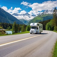 Motorhome camper van RV road trip. AI generated Image by rawpixel. 