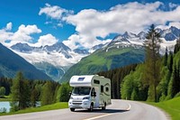 Motorhome camper van RV road trip. AI generated Image by rawpixel. 