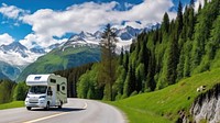 Motorhome camper van RV road trip. AI generated Image by rawpixel. 