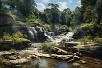Falls landscape wilderness vegetation. AI generated Image by rawpixel.