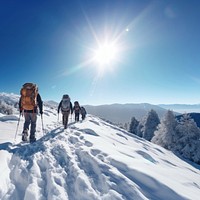 Hiking snow recreation adventure. 