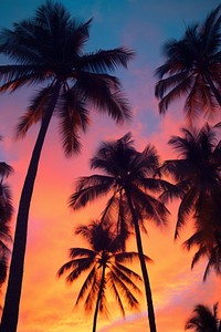 Palm trees silhouette outdoors nature. 