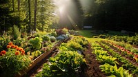 photo of a garden growing all summer long at farm. 