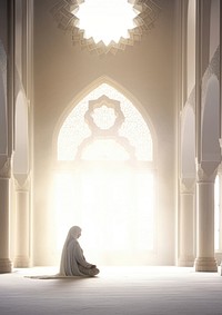 photo of muslim prayers are praying in mosque. 