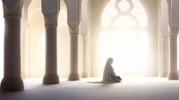 photo of muslim prayers are praying in mosque. 