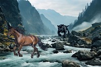 Black panther & horse animal wildlife nature remix