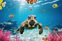 Turtle swimming marine life nature remix