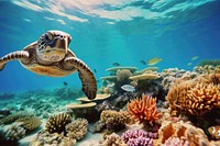 Turtle & fish marine life nature remix