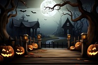 Halloween background pumpkin moon wood. 