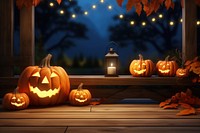 Halloween background outdoors pumpkin candle. 