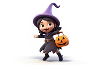 Cute witch cartoon halloween holiday white background. 