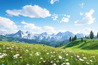 Sunny day springtime landscape grassland. AI generated Image by rawpixel.
