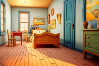 Bedroom furniture flooring cartoon. 