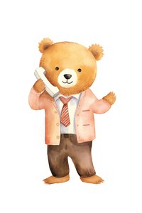 Cute bear cartoon toy white background. 