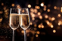A photo of two champagne glasses with sparkling fireworks in the background. AI generated Image by rawpixel. 
