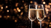 A photo of two champagne glasses with sparkling fireworks in the background. AI generated Image by rawpixel. 