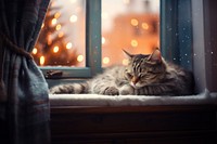 Sleeping cat during Christmas. 