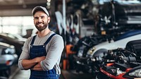 Photo of a maintenance male checking automobile service.  