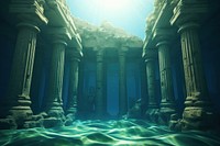 Ocean ancient temple architecture underwater outdoors. AI generated Image by rawpixel.