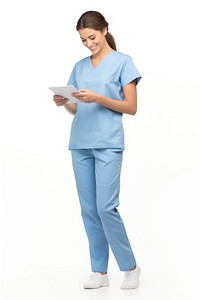 Female nurse white background stethoscope relaxation. 