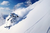 photo of Hokkaido ski resort, person skiing, copy space.  