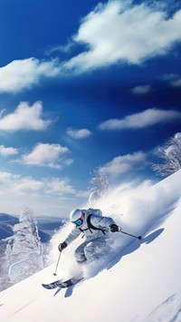 photo of Hokkaido ski resort, person skiing, copy space. AI generated Image by rawpixel. 