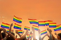 LGBTQ flag orange background