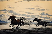 Horse running wallpaper stallion painting animal. AI generated Image by rawpixel.
