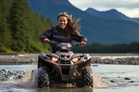 Woman riding ATV motorcycle mountain outdoors. AI generated Image by rawpixel.