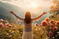 Woman gardener spring standing flower adult. 