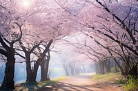 Sakura forest spring landscape outdoors woodland. AI generated Image by rawpixel.
