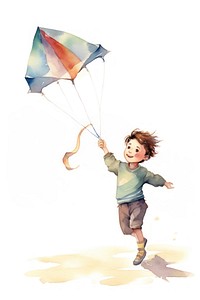 A kid flying a kite toy white background windsports. AI generated Image by rawpixel.