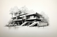 House modern construction minimalistic sketch drawing architecture. 