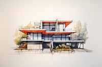 Concrete house modern construction minimalistic sketch architecture building.