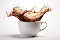 Liquid coffee wave splashing cup mug drink. 